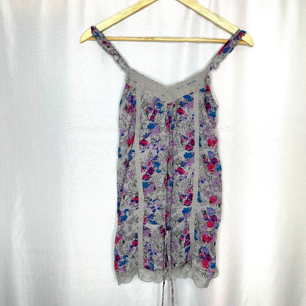 Decree Fairy Hippie Indie Lace Ruffle Lined Camisole with Drawstring Waist Small